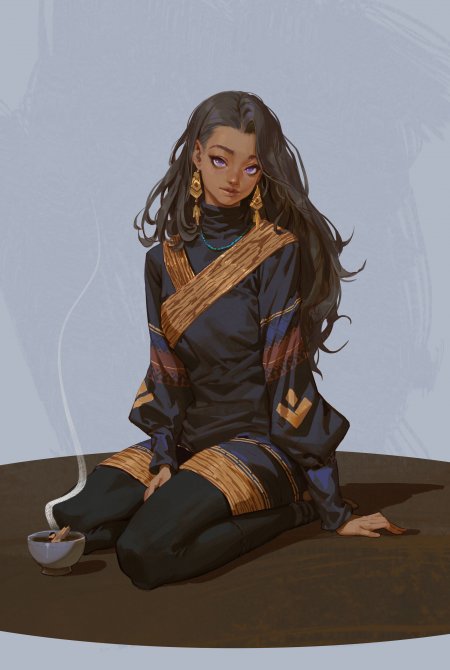 棕发紫瞳民族风御姐少女动漫手机壁纸