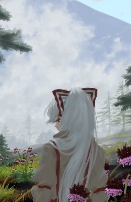 藤原妹红白发山林背影少女游戏手机壁纸