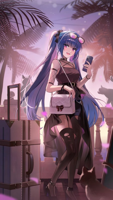 双马尾少女旅行晚霞动漫手机壁纸
