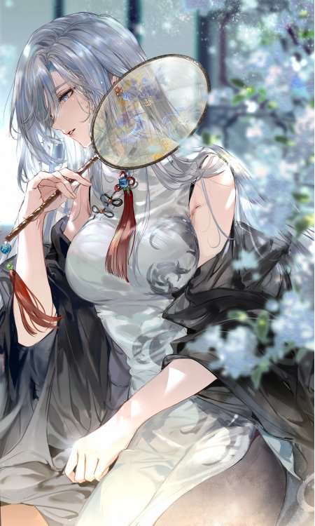 原神申鹤旗袍团扇御姐游戏手机壁纸