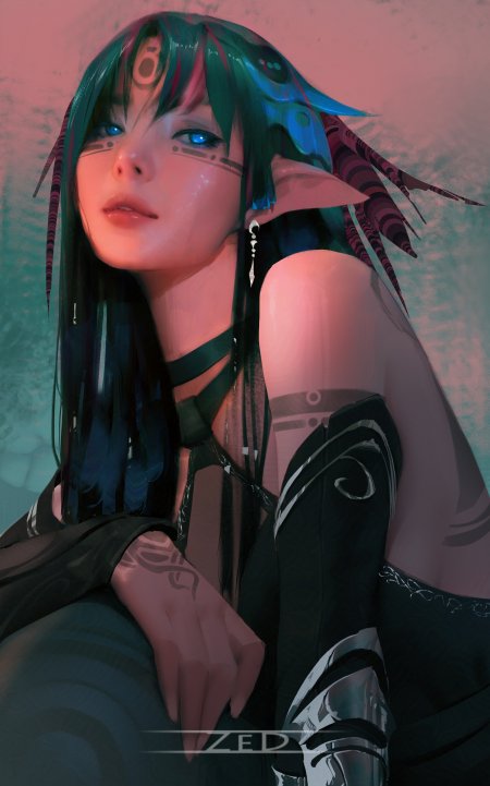 奇幻尖耳绿发蓝眼御姐动漫手机壁纸