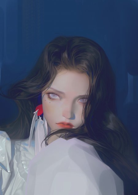 长发美女白裙红唇唯美手绘美女手机壁纸