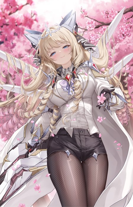 金发樱花持剑制服御姐游戏手机壁纸