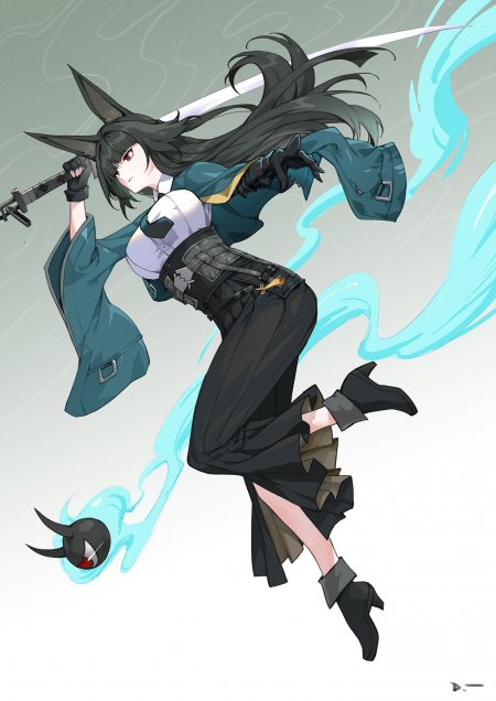 黑发兽耳娘持刀红瞳少女动漫手机壁纸