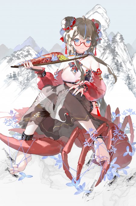 红眼镜汉服发髻少女动漫手机壁纸