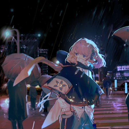 雨夜街头回眸少女背影动漫手机壁纸
