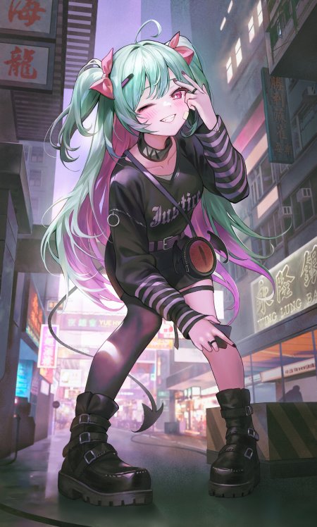 街头双马尾笑颜少女动漫手机壁纸