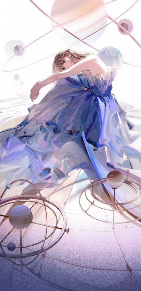 星空蓝裙回眸公主少女动漫手机壁纸