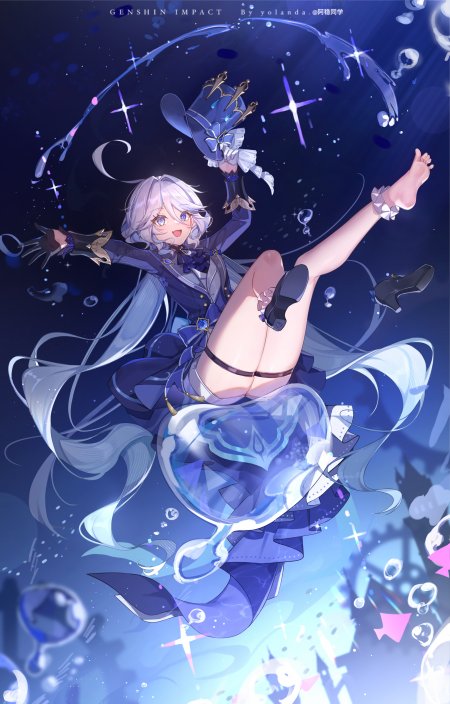原神芙宁娜水下礼帽少女游戏手机壁纸