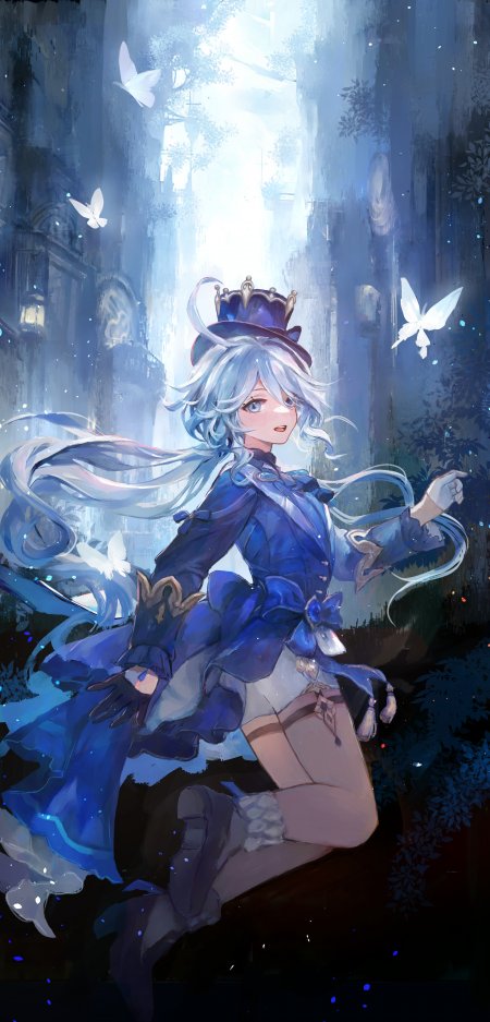 原神芙宁娜蝴蝶伸手少女游戏手机壁纸