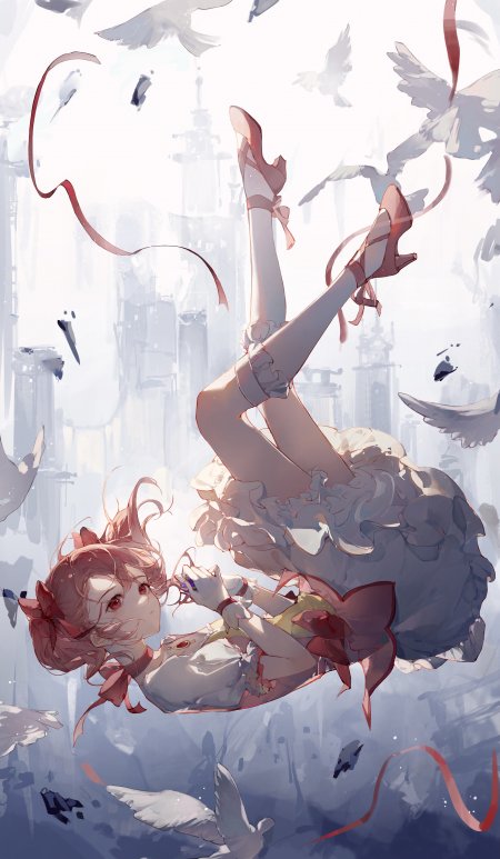 魔法少女小圆白鸽飘落少女动漫手机壁纸