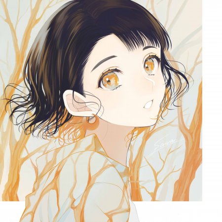 橙瞳短发回眸秋林少女动漫手机壁纸