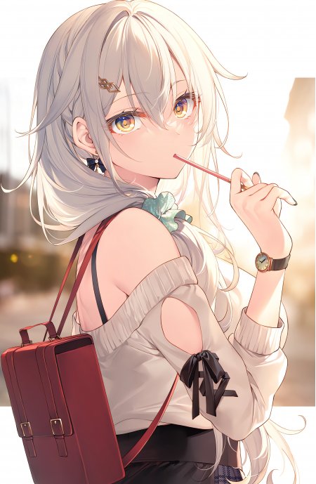 银发黄瞳背包回眸少女动漫手机壁纸