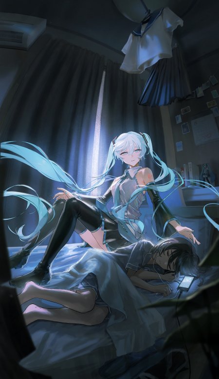 初音未来双马尾卧室少女动漫手机壁纸