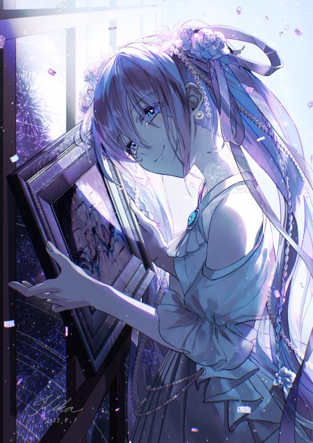 白裙烟花泪眼公主少女动漫手机壁纸