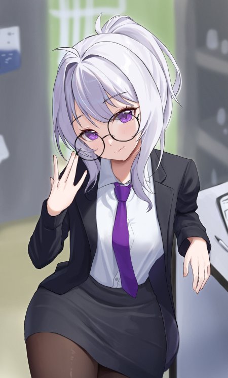 白发紫瞳眼镜制服少女动漫手机壁纸