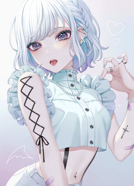 蓝发舌钉露腰短发少女动漫手机壁纸