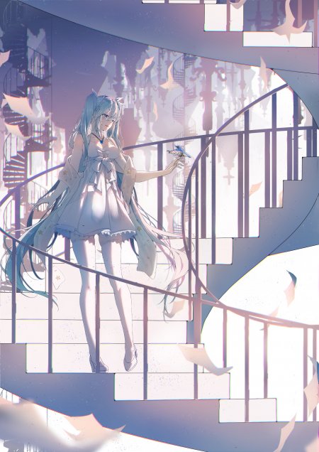 初音未来双马尾白裙少女动漫手机壁纸