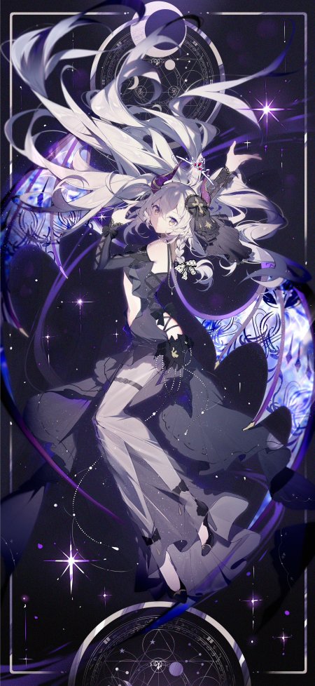白发双马尾少女星空动漫手机壁纸
