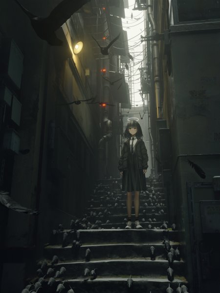 暗巷JK制服黑发少女动漫手机壁纸