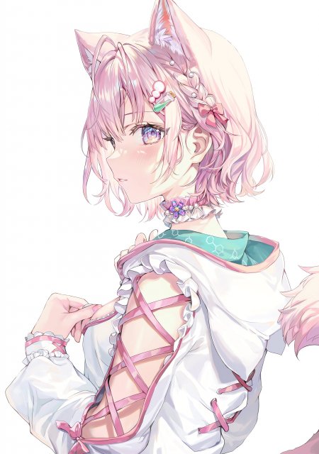 粉发猫耳女少女侧颜动漫手机壁纸