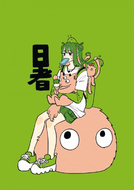 绿发丸子头夏日冰棍少女动漫手机壁纸
