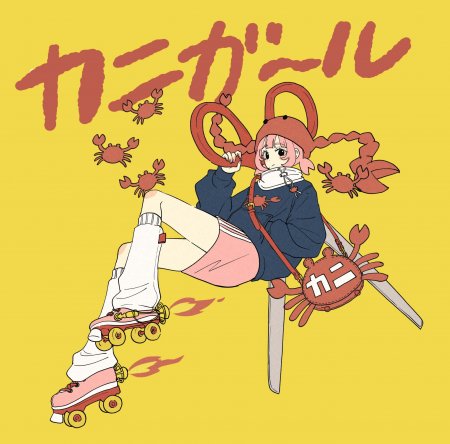 黄底粉发双马尾蟹帽少女动漫手机壁纸