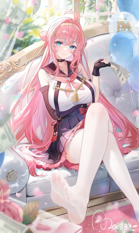 粉发沙发撒钱JK制服少女动漫手机壁纸