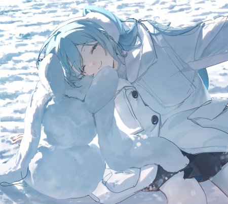 初音未来雪地抱雪兔少女动漫手机壁纸
