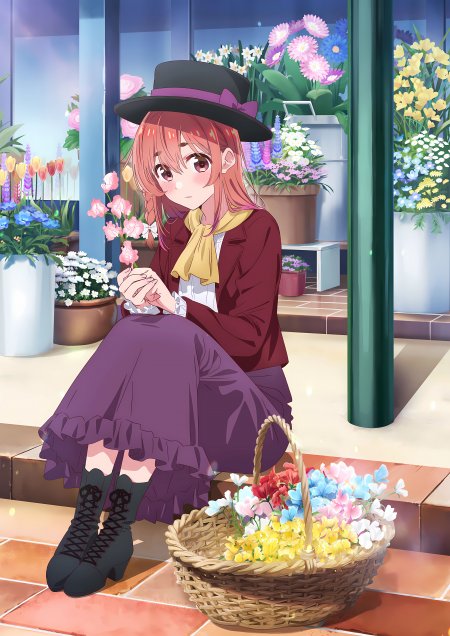 粉发少女花篮礼帽长裙动漫手机壁纸