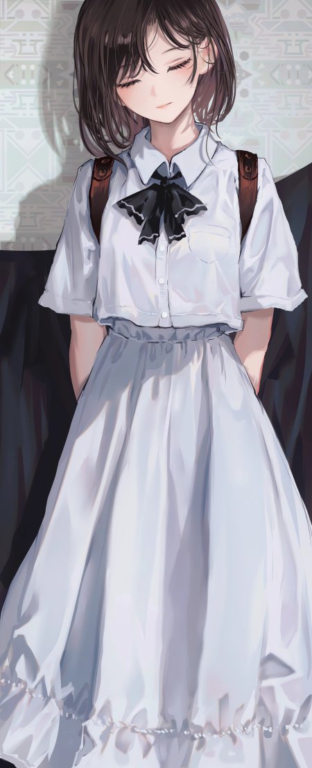 短发闭眼JK制服少女动漫手机壁纸