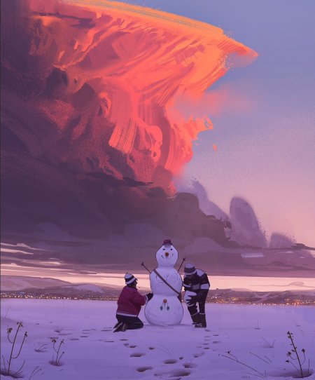 冬日晚霞雪原远山灯火风景手机壁纸
