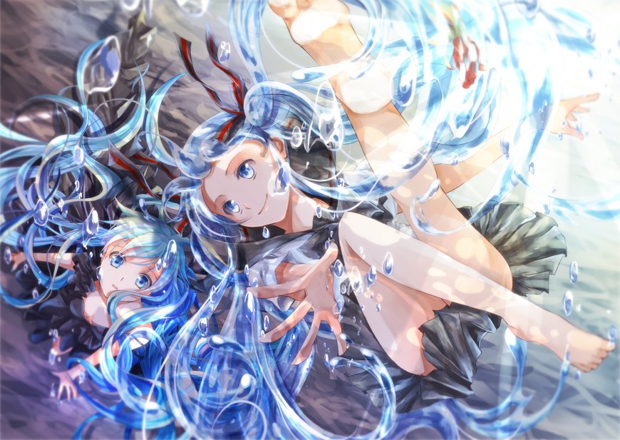 初音未来水中双人双马尾二次元动漫电脑壁纸