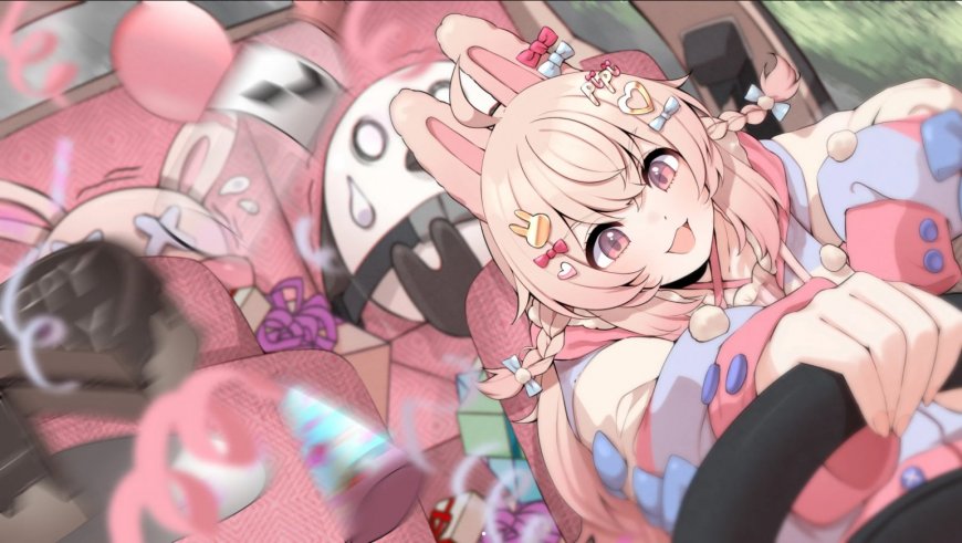 皮普金皮帕兽耳娘开车粉发少女二次元动漫电脑壁纸