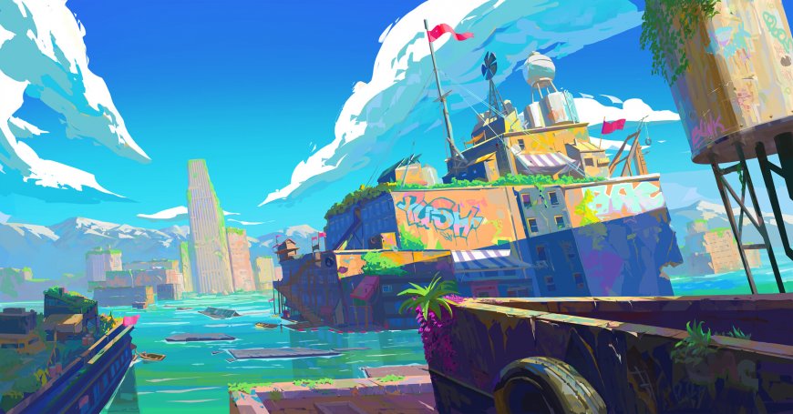 淹没都市黄楼涂鸦水域科幻电脑壁纸