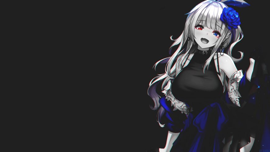 洛丽塔银发蓝玫瑰红瞳少女二次元动漫电脑壁纸