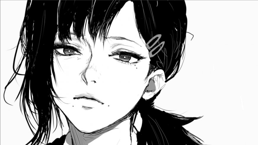 黑白素描下眼痣少女侧颜二次元动漫电脑壁纸