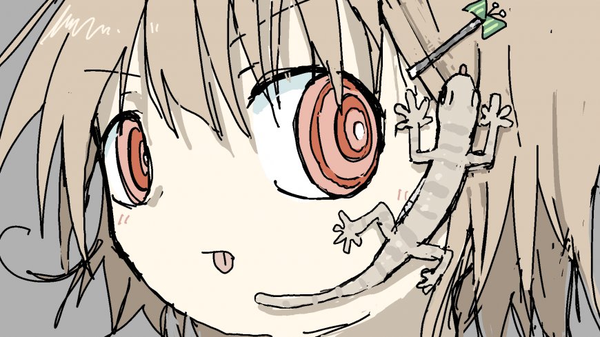 红瞳少女壁虎贴脸二次元动漫电脑壁纸