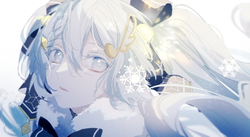 初音未来雪景特写双马尾少女二次元动漫电脑壁纸