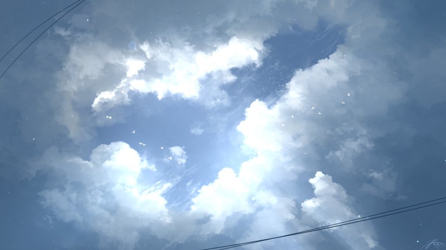 仰望积云电线夏空二次元风景电脑壁纸