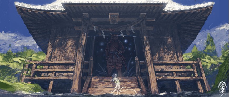 雪山神社注连绳蓝火二次元风景电脑壁纸