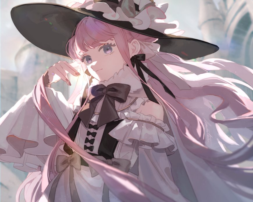 粉发魔女帽洛丽塔少女二次元动漫电脑壁纸