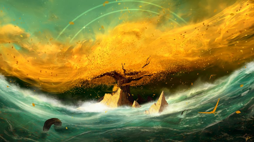 海中神树金光漩涡奇幻创意电脑壁纸