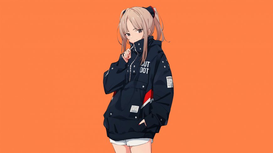 橙底双马尾外套少女二次元动漫电脑壁纸