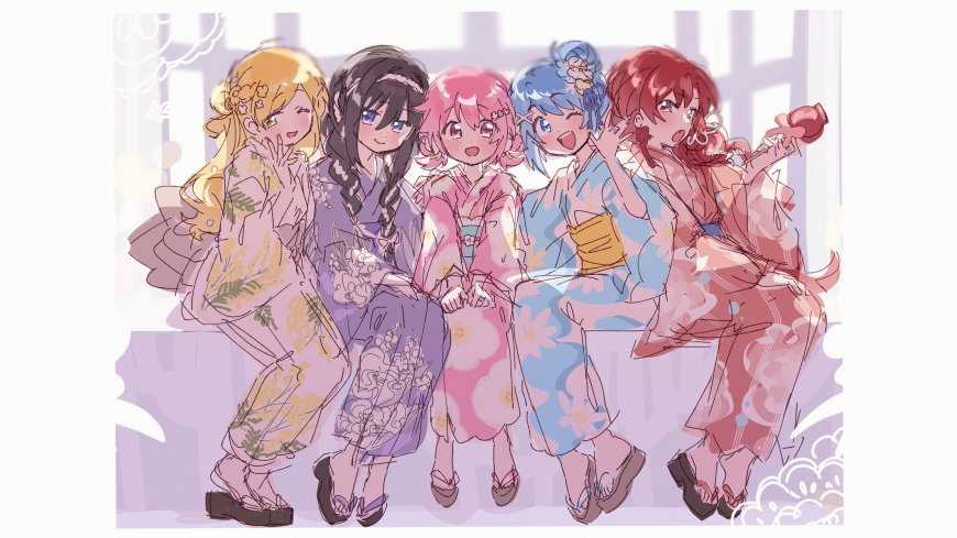 魔法少女小圆浴衣祭典五人少女二次元动漫电脑壁纸