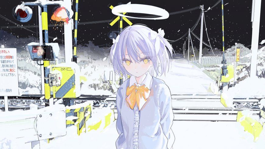 雪夜道口JK制服光环少女二次元动漫电脑壁纸