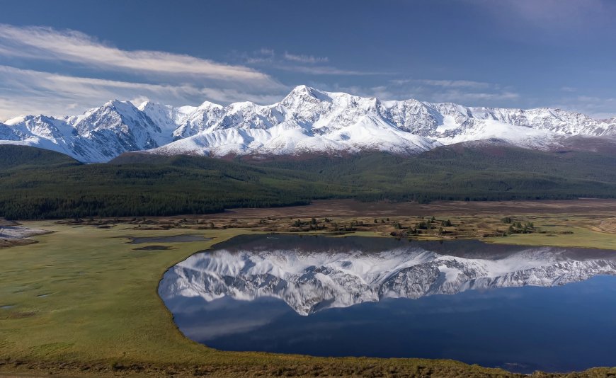 雪山倒映湖面森林草原摄影风景电脑壁纸