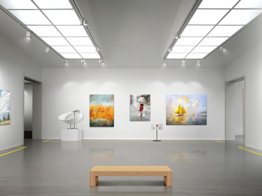 白色美术馆画作长椅展厅家居电脑壁纸