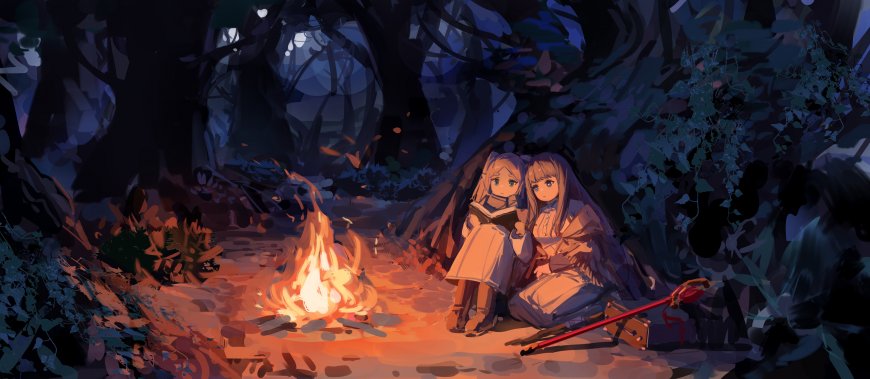 葬送芙莉莲费伦篝火夜读少女二次元动漫电脑壁纸