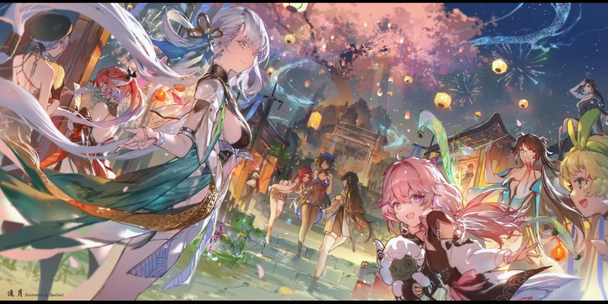 鸣潮灯会烟花火树少女夜游游戏电脑壁纸